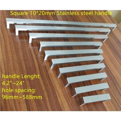 10*20mm Square Bar door handle Stainless Steel Kitchen Door Cabinet Handle Pull Knob 4.2"~24"