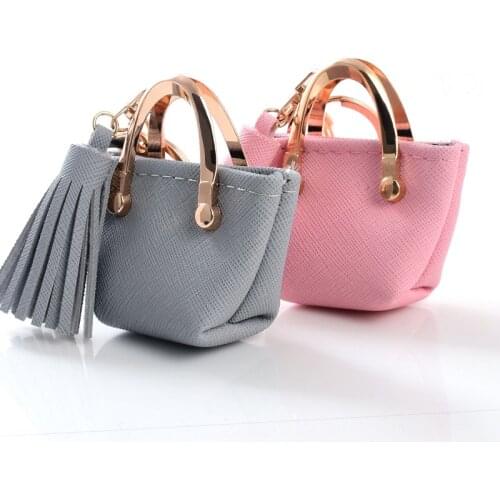 Cute pu Leather tassel bag model coin purse holder Keychain luxury keychain for women jewelry accessories gift porte clef femme