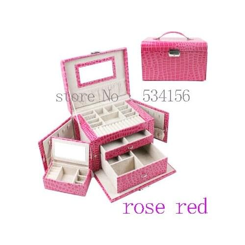 3 layer space multifunctional watch box luxury Practical leather PU jewelry box, pendant jewelry display rose red gift box