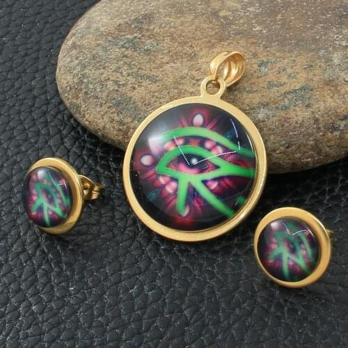 Fashion Round Stainless Steel Jewelry Sets For Women And Girl Pendants And Earrings Bijoux Femmes Joyas Mujer Store SFXZCPBC