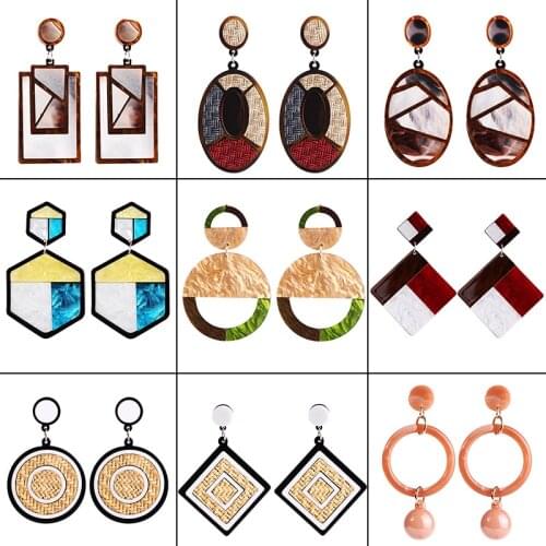 FARLENA Jewelry Fashion Acid Acrylic Resin Round Earrings Dangle Earrings for Women Hand-beaded Long Drop Earrings