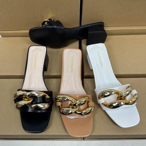 Fashion Open Toe Womens Sandals Thick Heel High Heel Womens Slippers Party Designer Chain Women Dress Shoes Zapatillas Mujer