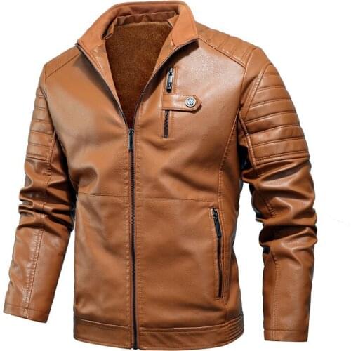 2020 Casual Men Motorcycle Jackets Warm Thick Fleece Leather Jacket Winter New Male Biker Vintage Warm PU Leather Windbreak Coat