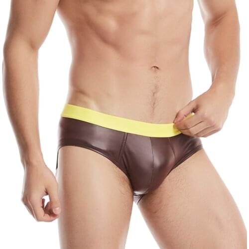 2019 Men Underwear Briefs Mens Cortex Leather Underpants Cueca Masculina U Pouch Male Panties Mens briefs Gay Underwear