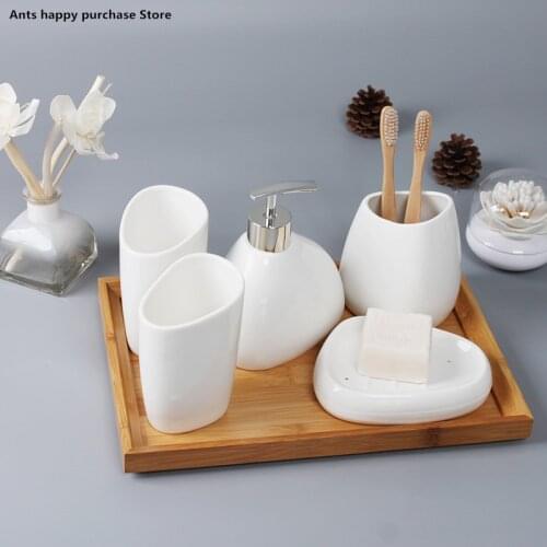 Ceramics Bathroom Accessories Set Soap Dispenser/Toothbrush Holder/Tumbler/Soap Dish Cotton swab Aromatherapy Bathroom Products