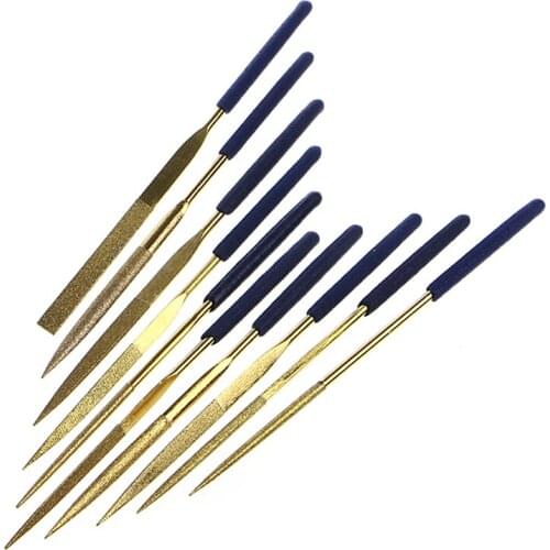 10Pcs Mini Files Titanium Diamond Coating Needle Flat File Set Metal Working Craft Tools