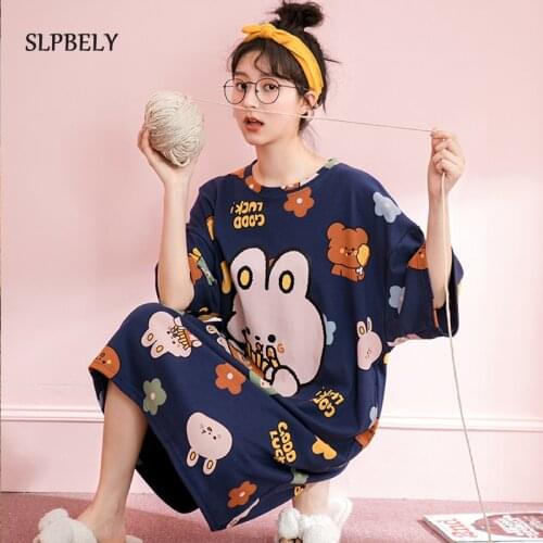 SLPBELY Women Nightgdress Homewear Lovely Cartoon Rabbit Nightdgown Summer Kawaii Sleepwear Nighskrit Homewear Mujer Pijama New