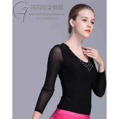 New Dancing Suit Lady Modern Dance Practice Shirt National Standard Ballroom Dance Suit Long Sleeve Style Plaza Top B-6292