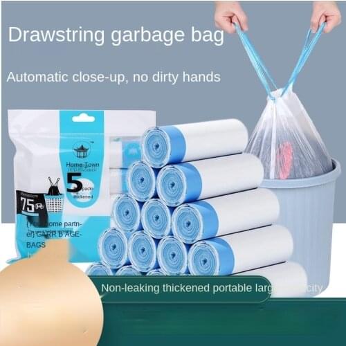 The New Drawstring Garbage Bag 5 Rolls Automatically Closes Household Large Portable Thickened Kitchen Supplies Living Room