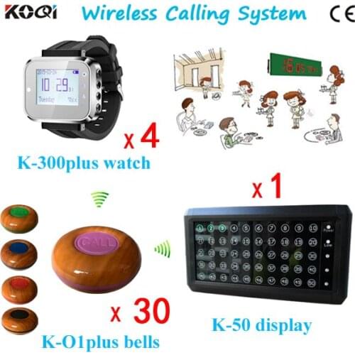 Restaurant Waiter Pager System with LED Display Receiver K-50 Transmitter Bell Button K-O1plus Pager Watch K-300plus
