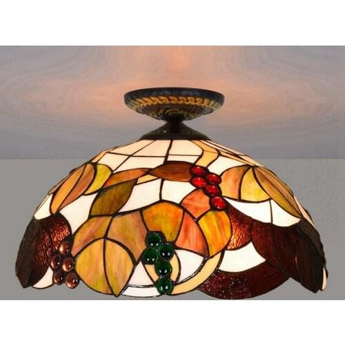 40cm European-Style Brown Grape Tiffany Multi-Color Glass Restaurant Bedroom Corridor Corridor Bathroom Glass Ceiling Lamp