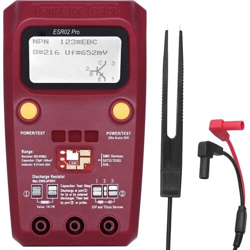 Transistor Tester SMD Components Checker Mega328 NPN/PNP Diode Resistor Inductor Capacitance Meter with Tweezers