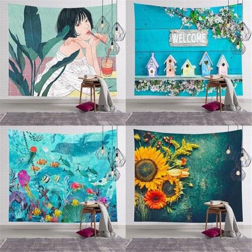 Witchcraft Supplies 73X95CM Cute Plant Wall Tapestry Background Cloth Decoration Wall Carpet Hanging Home Decor Beach Mat