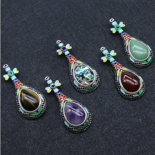 Vintage Classic Musical Pipa Lute Pendant Necklace Natural Agates Stone Amethysts Opal Quartz Crystal Necklace Reiki Healing