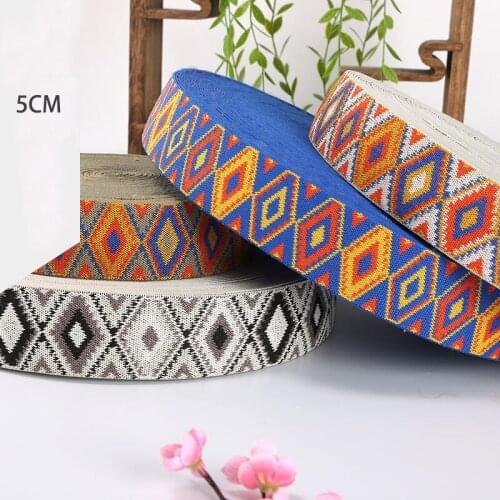 5.0cm Jacquard Elastic Band Ethnic Elastic Webbing Polyester Woven Webbing Skin-friendly Underwear Yoga Ribbon Accessories