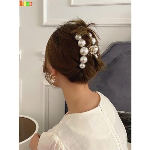 Kshmir New style exaggerated large beads acrylic hair clip large make-up hair styling hairpin female hair pearl hair accessories