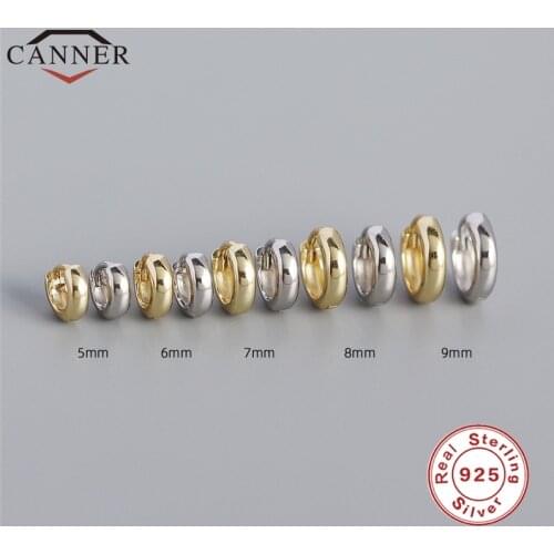 CANNER 5/6/7/8/9mm 925 Sterling Silver Simple Hoop Earrings for Women Men Piercing Cartilage Huggie Circle Earings Fine Jewelry