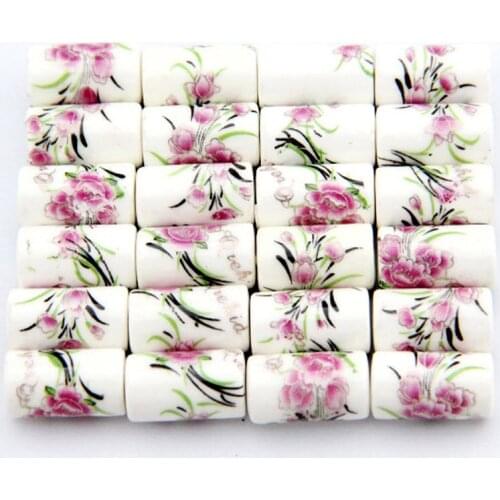 10Pcs/Lot 9*17mm Applique Cylindrical Ceramic Beads Spacer Porcelain Charms Fit Necklace Bracelet Handmade Supplies DIY Jewelry