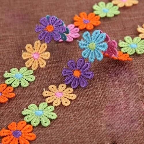 2Yards Beautiful Colorful Sun Flowers Ribbon Embroidered Trim Lace Fabric DIY Hand Crafts Sewing Garment Accessories Needlework