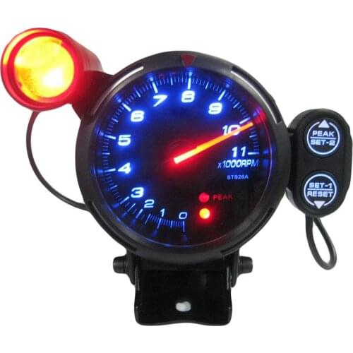 3.5" Tachometer Gauge Kit Blue LED 11000 RPM Meter with Adjustable Shift Light+Stepping Motor Black