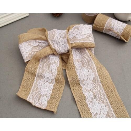 50pcs 15*240cm Naturally Elegant Burlap Lace Chair Sashes Jute Chair Bowknot For Rustic Wedding Party Event Decoration