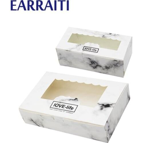 50 PCS Gift Box Packaging Paper Windows Gift Boxes For Cookies Candy Sweet Marble Boxes Wedding Craft Paper Cardboard Birthday