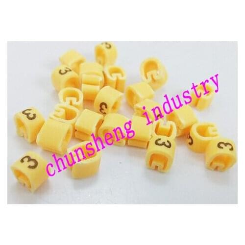 500pcs/box EC-3 6.0mm2 10 different number 0-9 cable marker yellow color set
