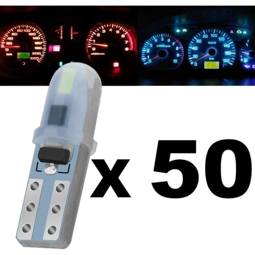 50X T5 Led Bulb W3W W1.2W Car Interior Light Indicator Dashboard Gauge Instrument Wedge Lamp Auto Signal Light 12V White Red