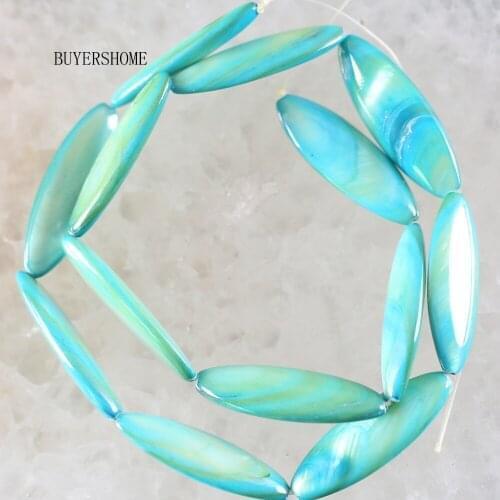 Free Shipping Fahion Jewelry 10X30MM Sky Blue Mother Of Pearl Shell Loose Beads String 15" O084