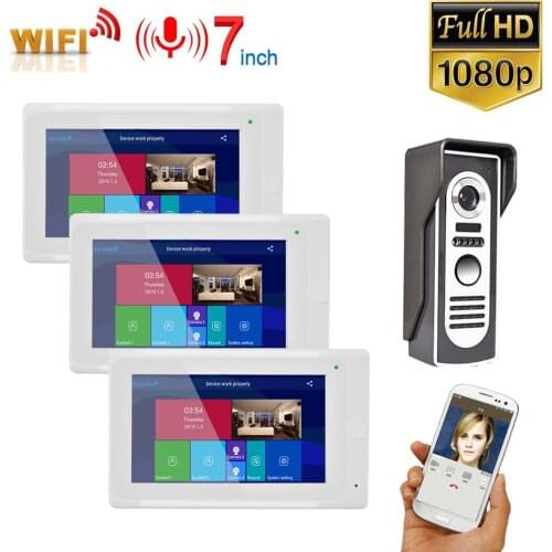 GAMWTER 7 inch 3 Monitors Wireless WIFI Video Door Phone Doorbell Intercom Entry System with Wired HD 1080P Wired Camera Night