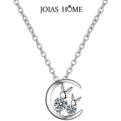 JoiasHome 925 Sterling Silver Necklace Pendant Sen Moon and Couple Rabbit Korean Personality Clavicle Chain Student Party Gift