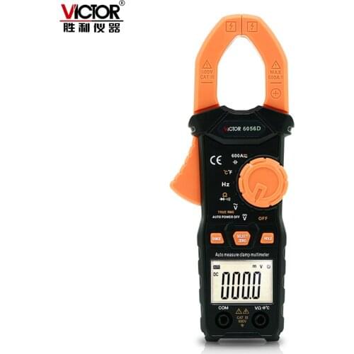 Victor VC6056D Digital Clamp Meter Multimeter AC/DC Current Voltage Resistance Ammeter Tester 600A 32mm Jaw with Black Bag