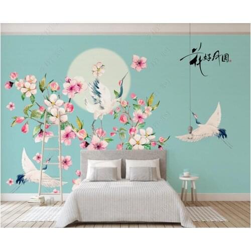 Wallpaper photo 3 d custom mural Chinese style plum blossom crane flowers in the living room Wallpaper for walls in rolls