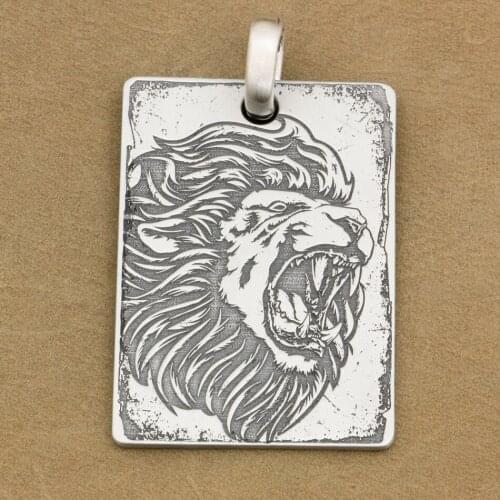 Deep Engraved High Detail 925 Sterling Silver Angry Lion Dog Tag Mens Biker Rocker Punk Pendant 9X010