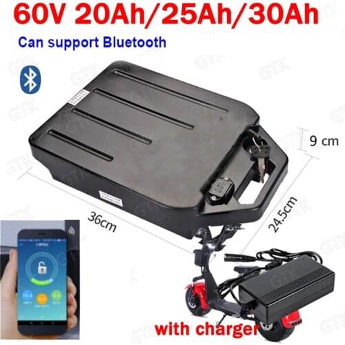 GTK 60V 25Ah Lithium ion 60v 20Ah li ion with bluetooth BMS APP for two Wheel Foldable citycoco X7 X8 X9 scooter + 3A charger