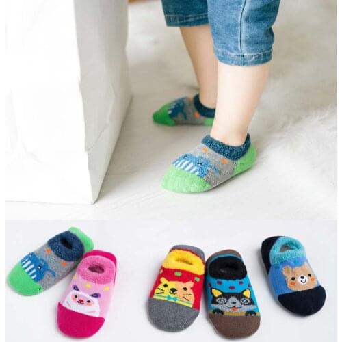 Cotton Baby Boys Girls Socks Rubber Slip-resistant Floor Socks Cartoon Infant Kids Animal Pig Dog Bear Frog Socks 0-4 Years