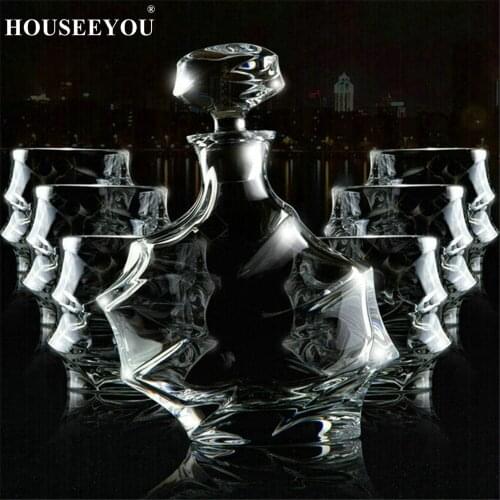 HOUSEEYOU 1 Decanter (900ML) 6 Whisky Glasses Beautiful Everest Mountain Decanter Set Limited Edition Luxury Lead Free Crystal