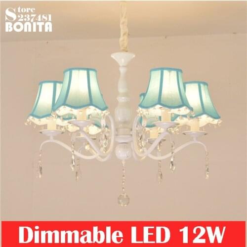 Crystal Iron Cloth Lampshape Pendant lamps Mediterranean Blue Pink White Hanging Lights Bedroom For Princess Room Girl Room