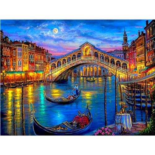 Painting By Number 40X50 50x65CM Water City View Landscape Wall Art Gift DIY Pictures By Numbers Canvas Kits Home Decoration
