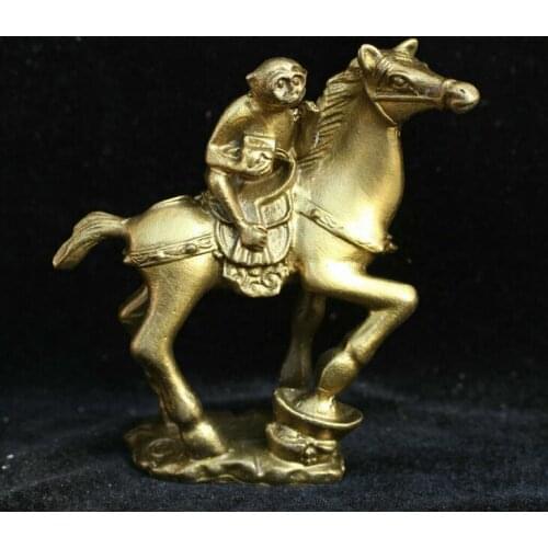 Chinese Folk Fengshui Brass Yuanbao Wealth Monkey 12 Zodiac Year Horse Statue