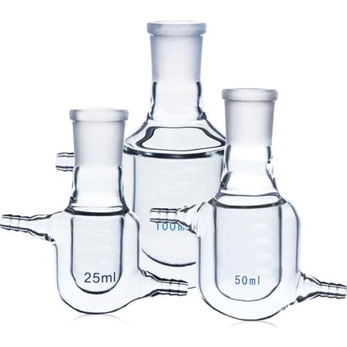 Single Neck, Jacketed Glass Flask Double Layer Glass Flask Reaction Bottle25ml 50ml 100ml Lab 24/29 single mouth reaction bottle