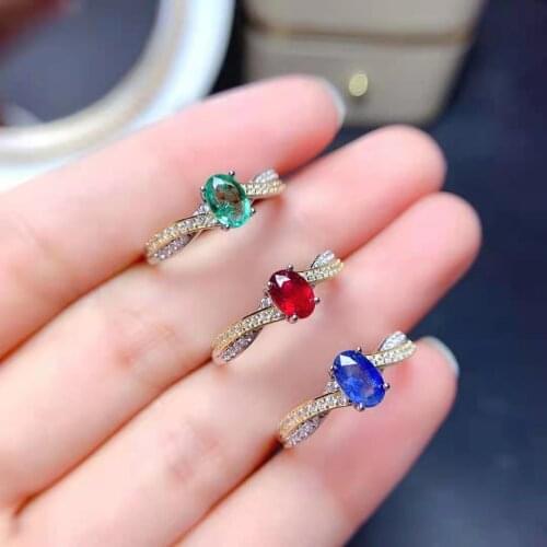 Natural Sapphire/Ruby/Emerald Ring S925 Sterling Silver Fine Fashion Charming Jewelry for Women Free Shipping MeiBaPJFS