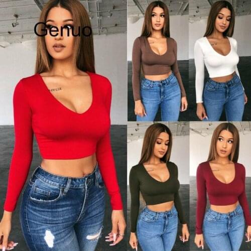 Summer Womens Off Shoulder Crop Tops Long Sleeve Tee Top Round Neck Slim Solid Color T-Shirts Casual New