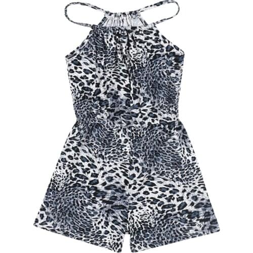 New Little Girl Summer Short Jumpsuits, Trendy Leopard Print Halter Neck Sleeveless One-Piece Rompers