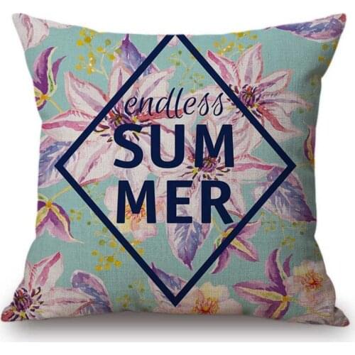 2018 Summer Decorative Throw Pillow Case Purple Watercolor Lily Letter Print Flowers Home Decoration Cotton Linen Cushion Cover