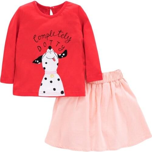 Little Maven New Spring Autumn Kid O-neck Watermelon Red Doggy Full-sleeved Cotton Knitted Girls Skirt Casual Sets