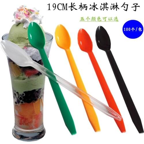 19cm Yogurt Spoon Disposable Plastic Coffee Ice Cream Dessert Mousse Cake Fork Spoon Take-away Cutlery Spoon 100pc/lot