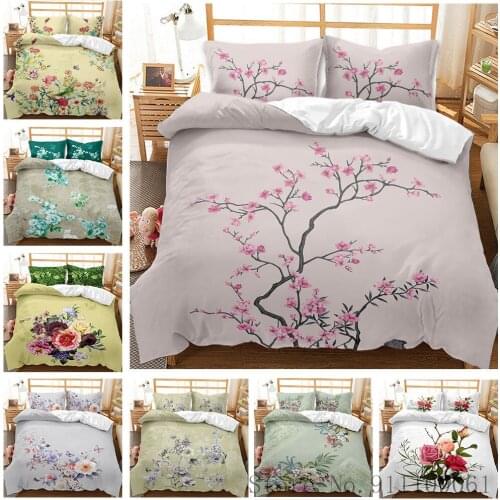 Fashion Flowers and Plants Print Bedding Set Soft Quilt Cover Pillowcase King Queen Twins Size Bedroom Decoration Home Textile