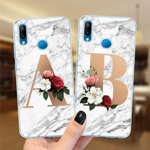 Marble Floral 26 Alphabet Letter A to Z Phone Case For Huawei P20 P30 P40 Lite E Pro P30Lite Soft TPU Fundas Etui Silicone Cover