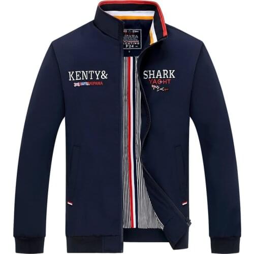 Kenty Shark Brand Jacket Men 4XL Stand Collar Embroidery Mens Windbreakers Bomber Jacket Men Casual 2020 Autumn Mens Coats